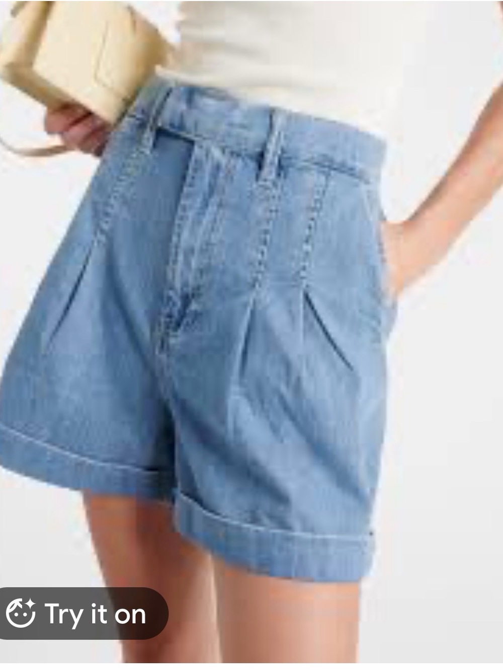Frame Denim Light Blue Pleated High-Rise Shorts